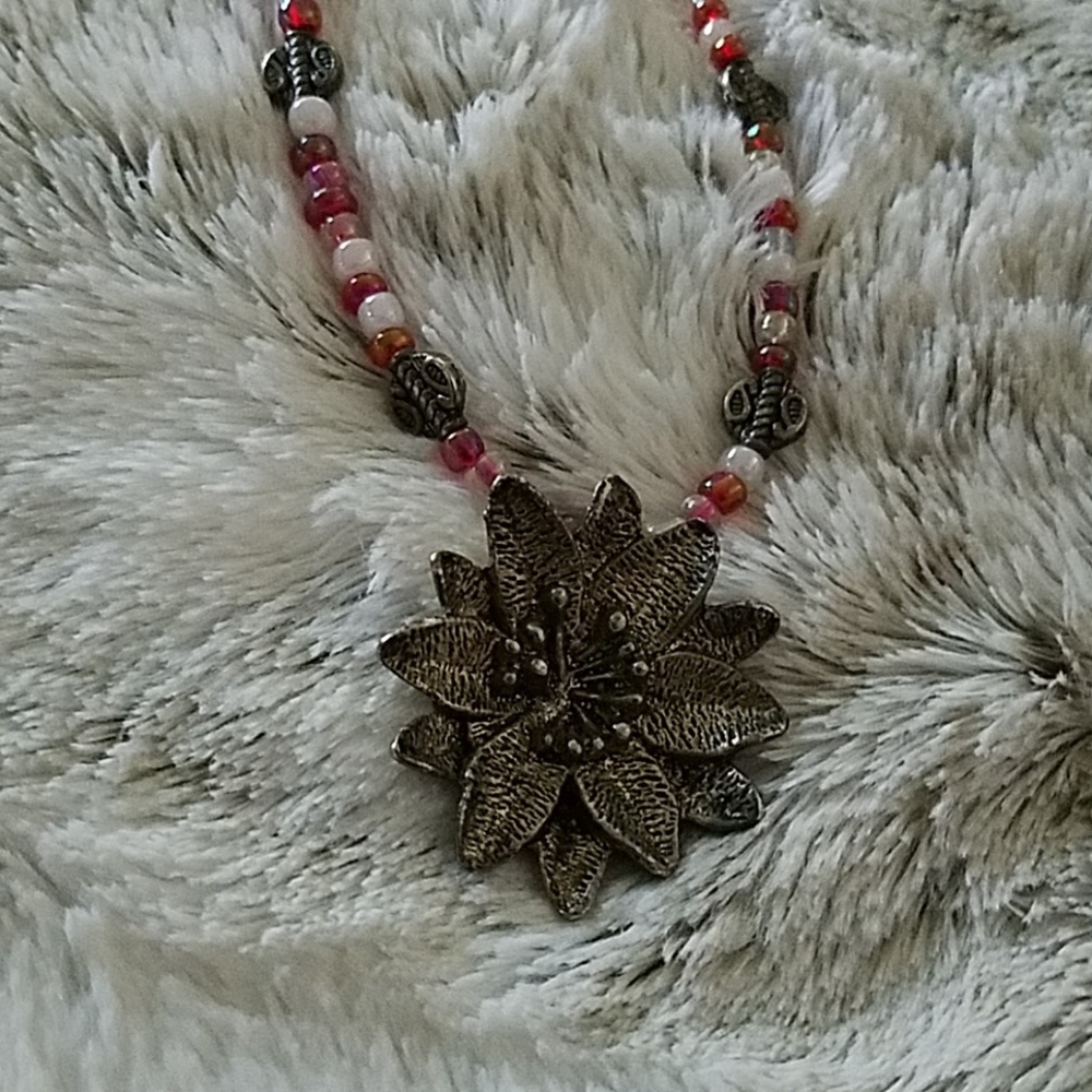 Silver & Pink Flower Necklace